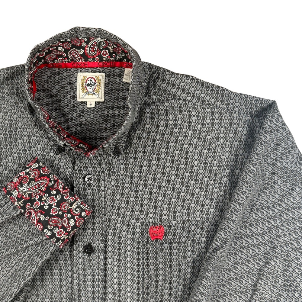 Cinch Western Shirt Geometric Print Paisley Contrast Long Sleeve Black Mens S